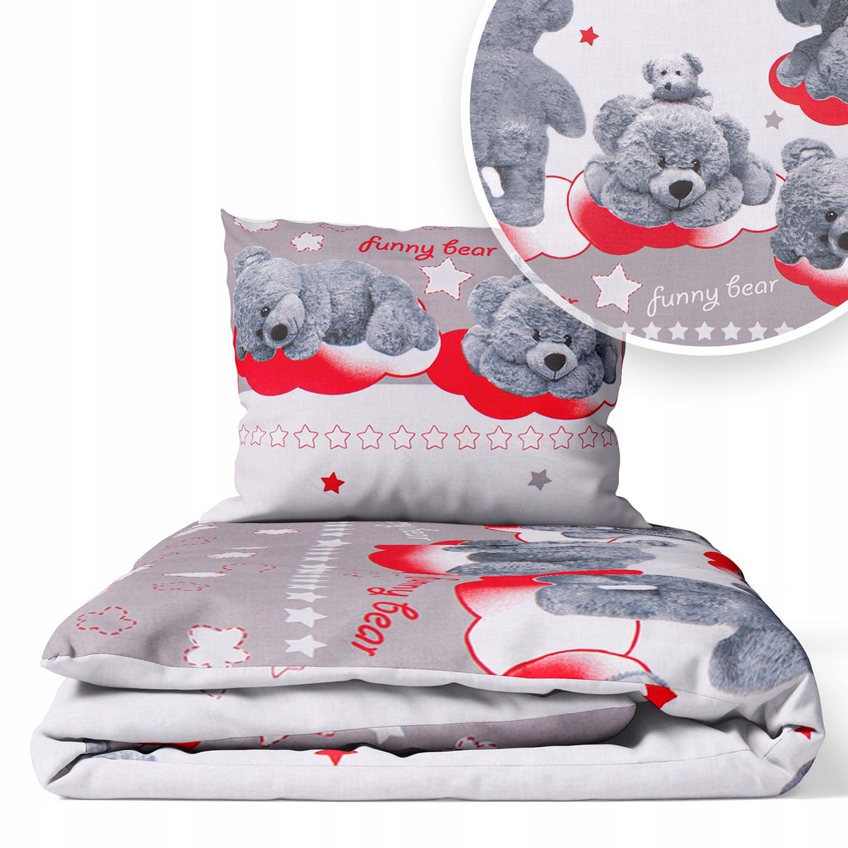 Kinderbeddengoed 135x100cm 2-delig - Funny Bear Grijs