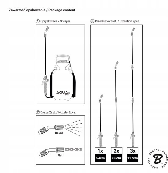 Bradas Drukspuit 3L met Verstelbare Lans (54-117cm) en Dubbele Spuitmond — afbeelding 3