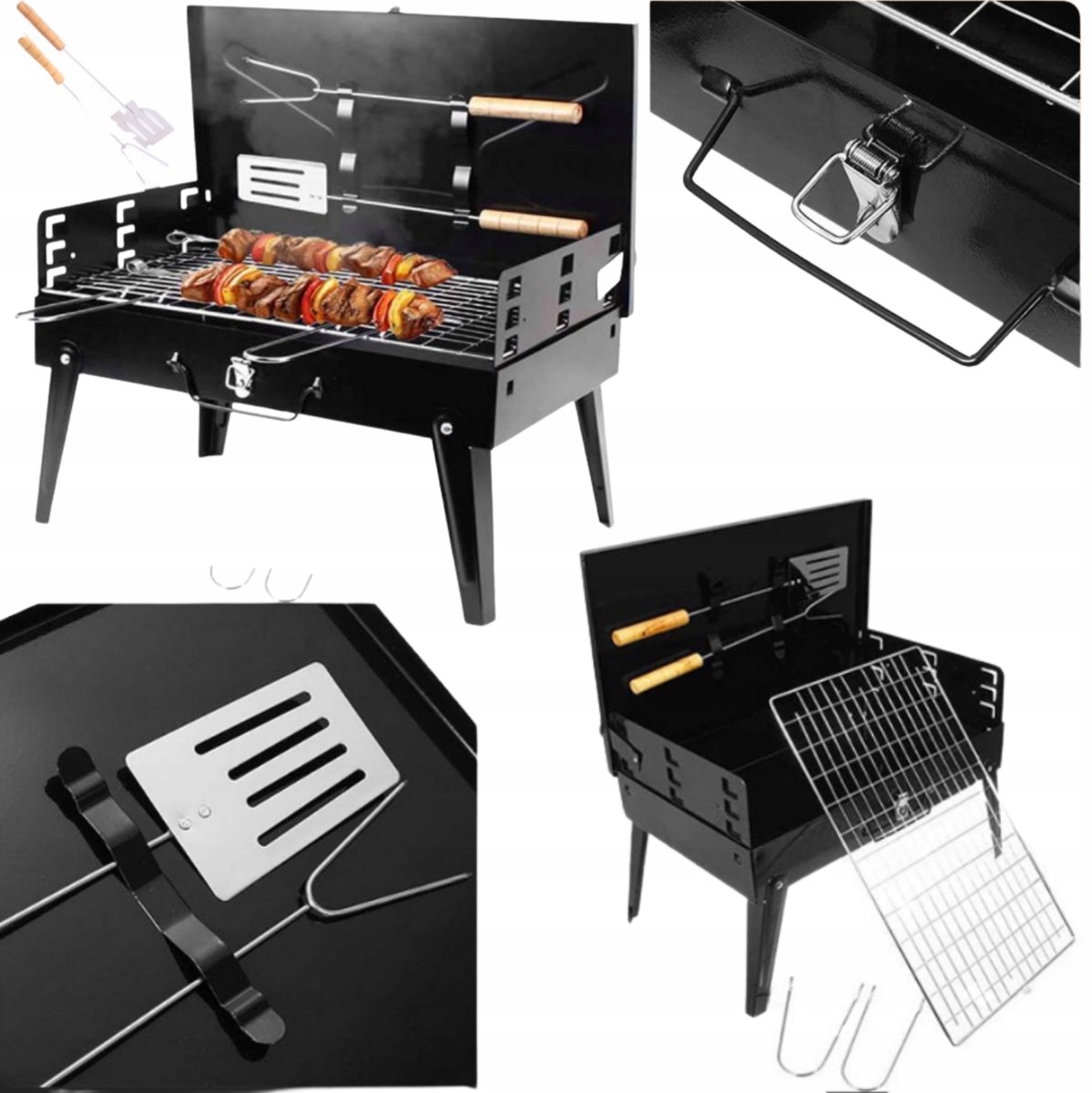 Draagbare houtskoolgrill Opvouwbare koffer BBQ Camping Tuin