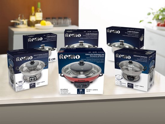 Remo - Hotpot - RVS - Elektrische fonduepan - 2 aparte vakken - 4,5 liter - Ø30cm - Temperatuurregelaar - Bekijk de Unboxing Video — afbeelding 5