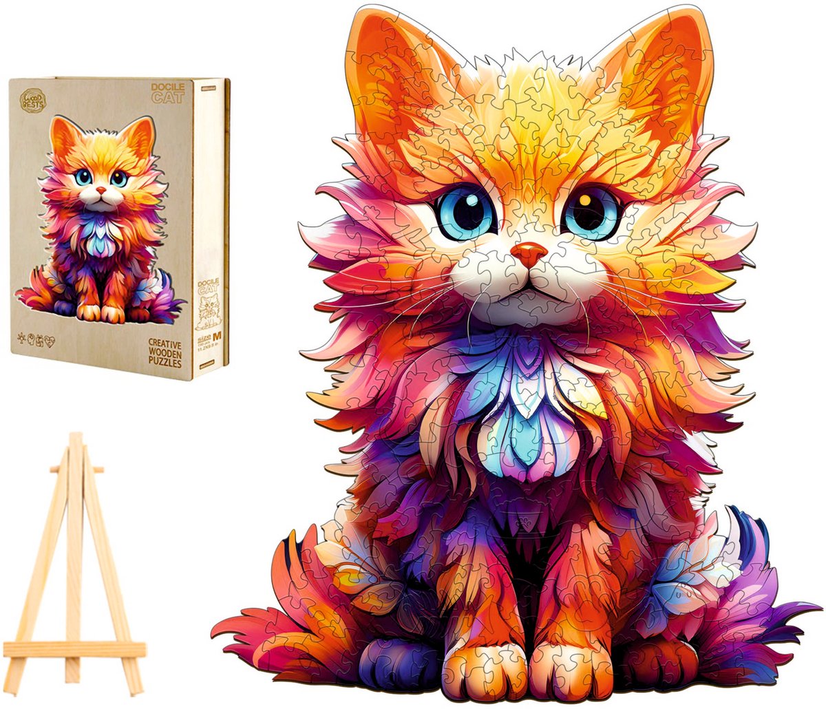 Houten Puzzel 250 Stukjes - Schaduwrijke kittens in Houten doos