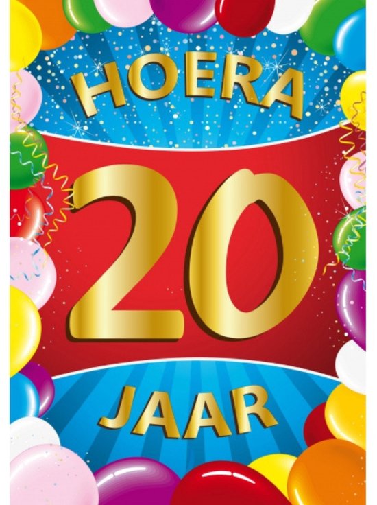 Bellatio Decorations Verjaardag deurposter - 20 jaar - multi - 59 x 84 cm - feestartikelen