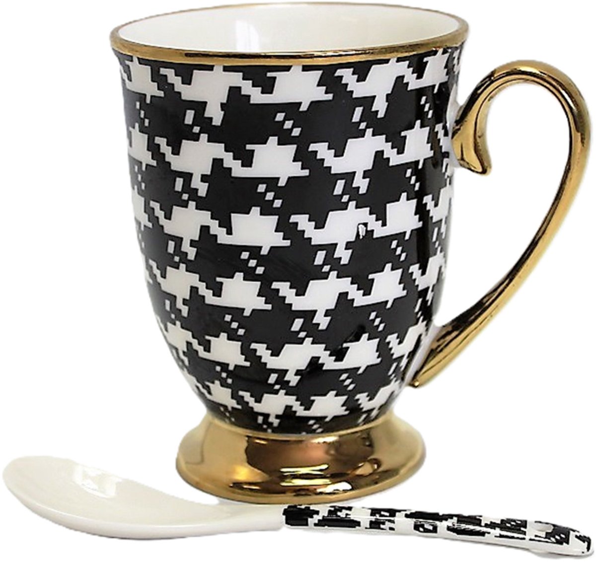 Queen Isabell - Porselein mok met lepel - 300ml - Met gold accenten