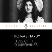 Zwart-wit portret van een jonge vrouw met een grote, ruche-achtige hoed, met het Penguin Classics logo en de titel "Tess of the D'Urbervilles" van Thomas Hardy.