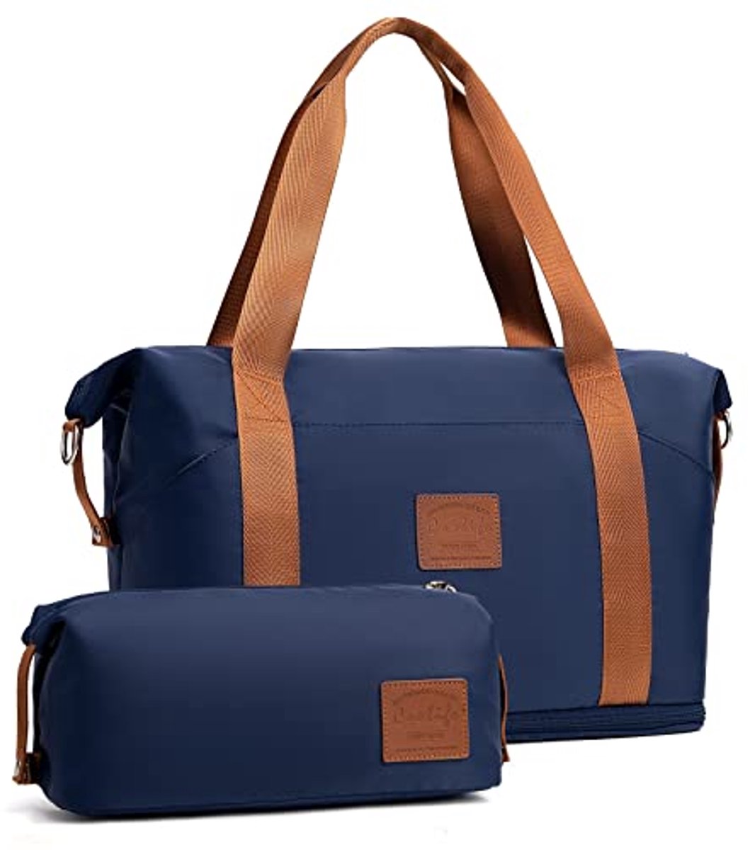 COOLIFE Ryanair Reistas voor dames, 40 x 20 x 25 cm, handbagage, tas, weekendtas, zwemtas, waterdicht, reistas, duffle bag, trainingstas voor vrouwen, blauw, 2-teiliges Set, Weekender Bag, zwemtas