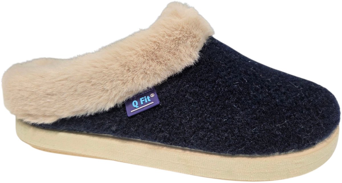 Q Fit Roan Blauwe Vilten Open Dames Pantoffels - Blauw - 41