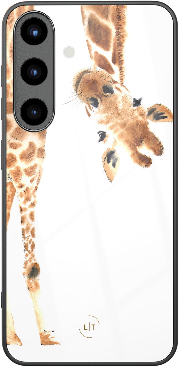 Hoesje geschikt voor Samsung Galaxy S25 - Giraffe - Luxe Glazen Hardcase - Giraffe - Bruin