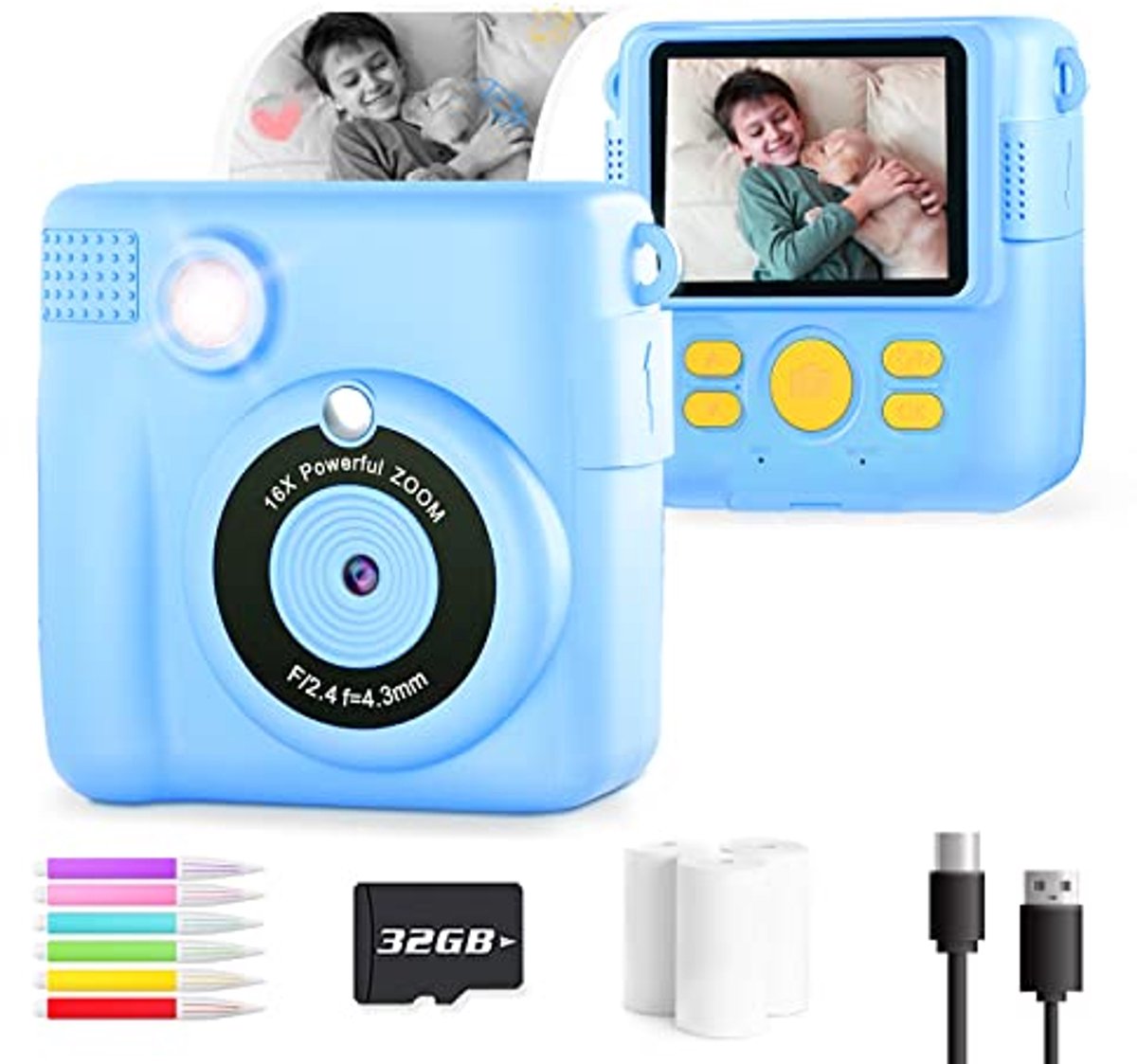 OPERHOO Kids Camera Jongens Meisjes, Kids Instant Print Camera Speelgoed 3-14 Jaar Oud, 1080P HD Kids Digitale Camera met Foto Papier Verjaardagscadeaus 3 4 5 6 7 8 9+ Jaar Oude Jongen 6 Kleur Pennen