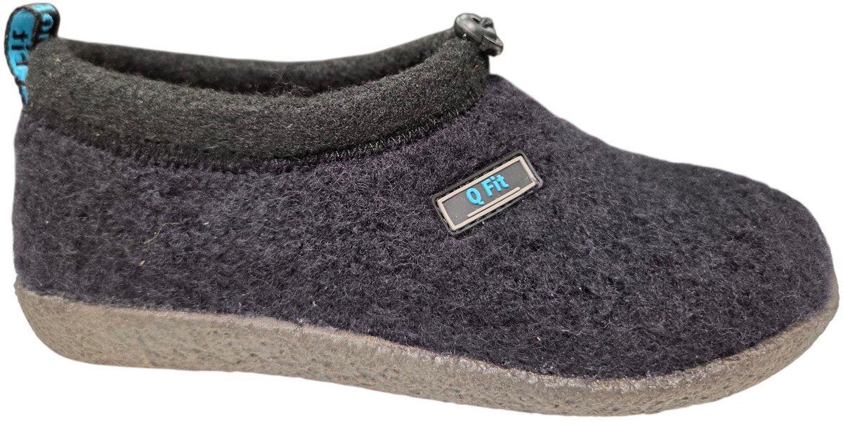Q Fit Cato Zwarte Wollen Gesloten Dames Pantoffels - Zwart - 36