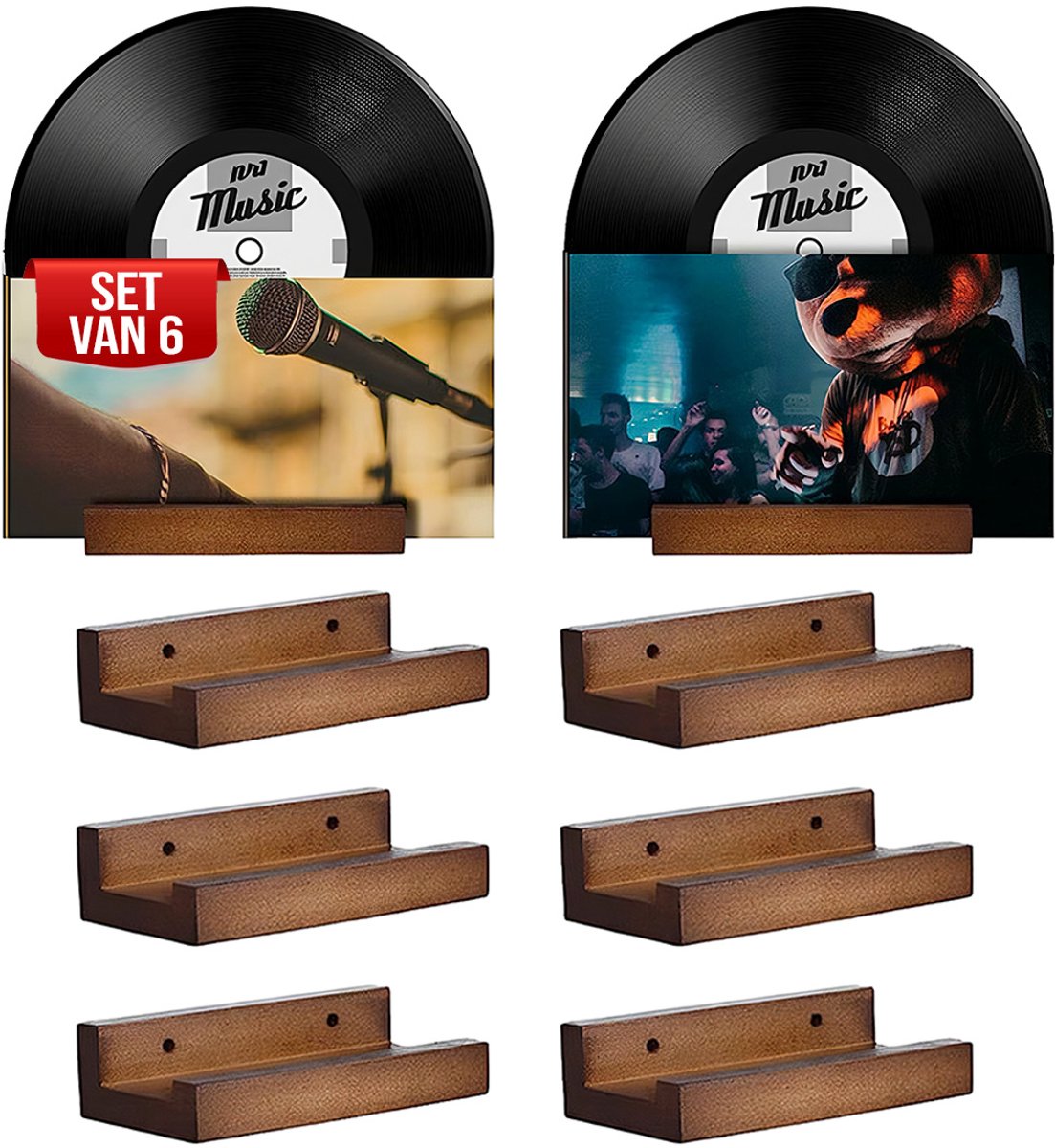 LifeLux LP Muurhouders – Set van 6 Luxe Eikenhouten Platenhouders – LP opbergsysteem Voor LP’s & Hoezen – Inclusief Bevestigingsmateriaal – 10,2×4,8×2,5 cm