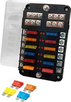 ProRide Steekzekeringhouder 12-voudig - Incl. Steekzekering - 12V - YJ-FB1206 - Zwart - Voor Auto, Boot, Camper