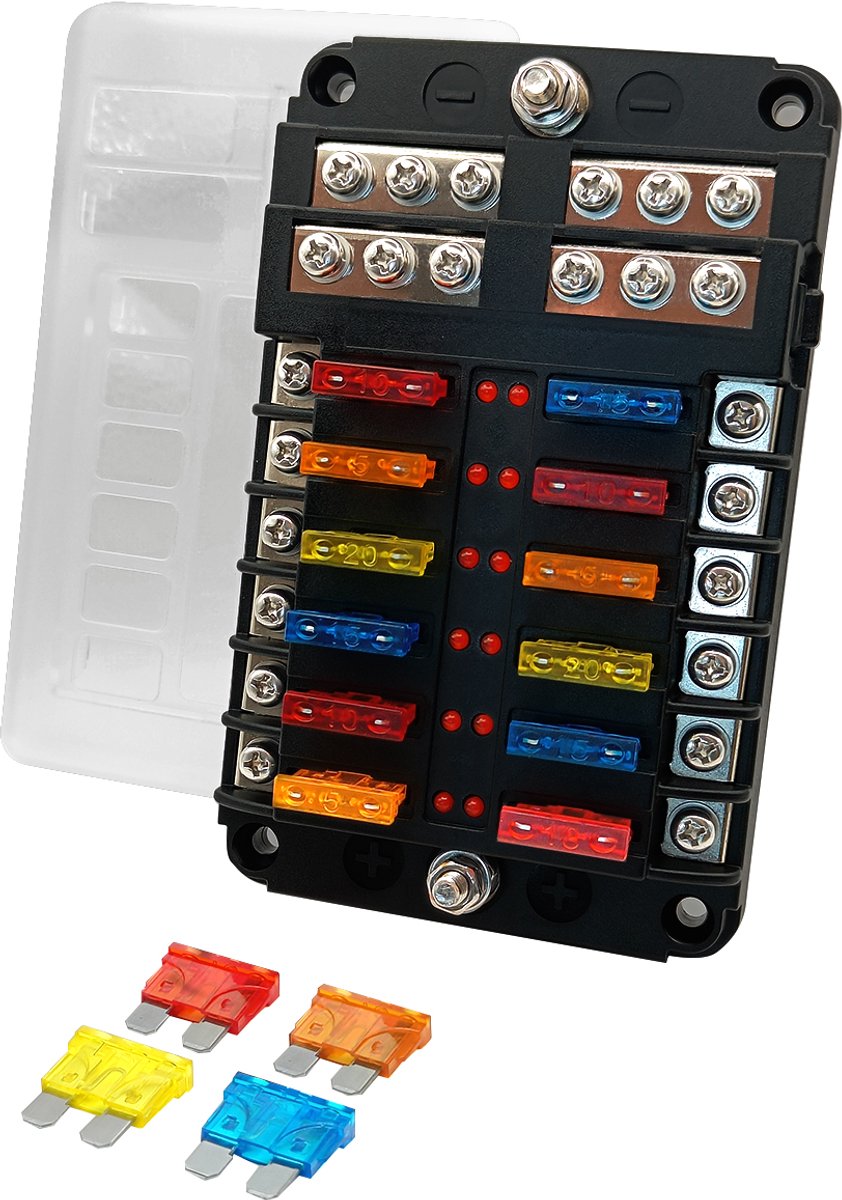ProRide Steekzekeringhouder 12-voudig - Incl. Steekzekering - 12V - YJ-FB1206 - Zwart - Voor Auto, Boot, Camper
