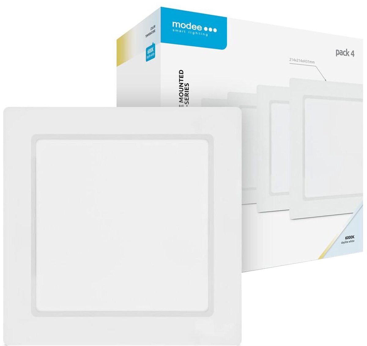 Modee LED Paneel Vierkant Opbouw - 18W - 1980lm - 21.4x3.1cm - 6000K - Koel Wit - Voor Vergaderruimte, Kantoor of Werkplaats - 4 stuks