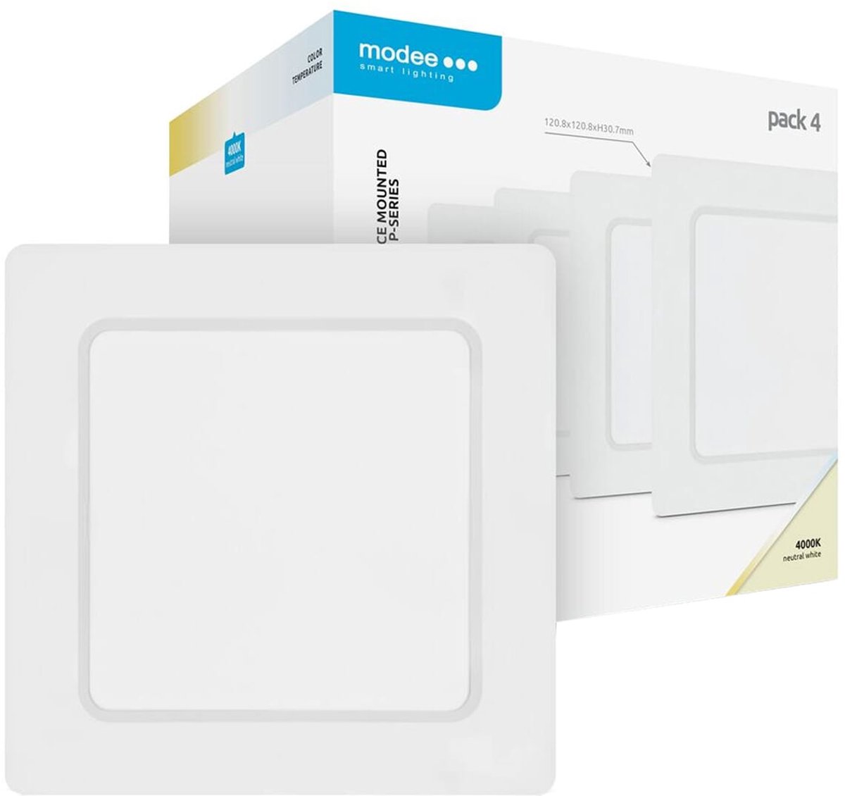 Modee LED Paneel Vierkant Opbouw - 6W - 660lm - 12x3.7cm - 4000K - Neutraal Wit - Voor Toilet, Gang of Kast - 4 stuks