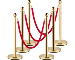 VEVOR 6-Delig Personengeleidingssysteem 96 Cm Totale Hoogte Slagboom, Afbakeningsstand Geleidepaal, Slagboomstand met 1,5 M Lang Touw Voor Bruiloften, Hotels, Tentoonstellingen Gouden Slagboomstand