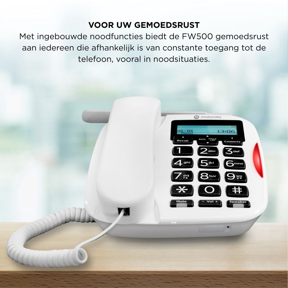 Motorola Voice - FW410L 4G draadloze vaste telefoon, wifi-hotspot, simkaart, batterijback-up, handsfree, GSM quad-band, gespreksoverdracht