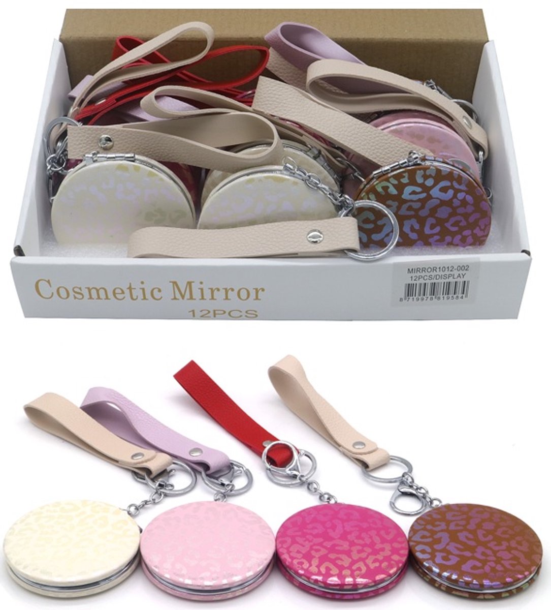 Cosmetica spiegel - met PU strap - 7cm - compact - make-up - dames - trendy - set 12 stuks
