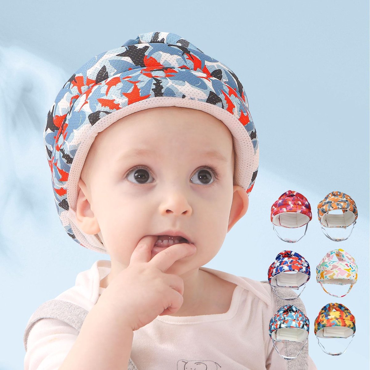 Babyhoofdbescherming, hoofdbescherming, babyhelm, 360 graden anti-botsing, beschermende helm, babyhoofdbescherming, verstelbare babyhelm, geschikt voor baby's van 0,5 tot 3 jaar (Little Cute Shark)