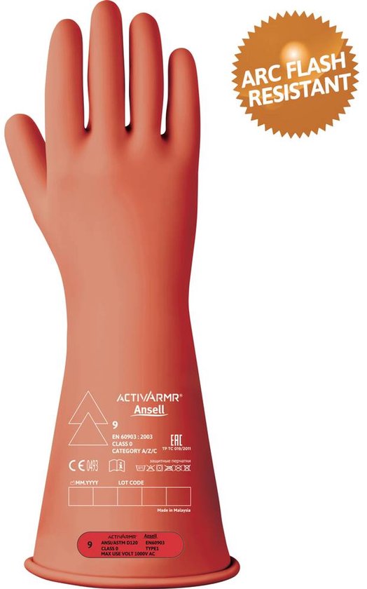 Ansell RIG014R120 Gant d'électricien en latex naturel EN 60903, EN 21420:2020 1 paire