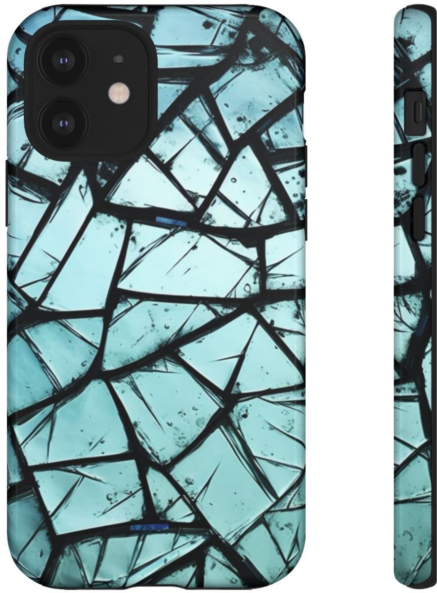 Blauw Gebroken Glaspatroon – Telefoonhoesje Geschikt voor iPhone 12
