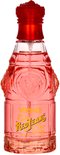Transparante fles eau de toilette Red Jeans Woman van Versace. De fles is gevuld met roze vloeistof.