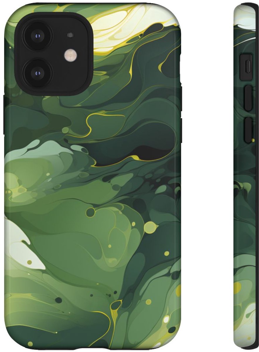 Groene Suminagashi Marmer Abstract – Telefoonhoesje Geschikt voor iPhone 12