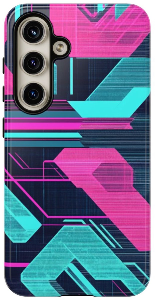 Fel Geometrisch Neonpatroon – Telefoonhoesje Geschikt voor Samsung Galaxy S24