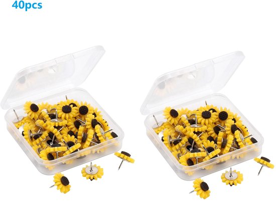 Set de 40 push-ups décoratifs en forme de tournesol en plastique et en acier, parfaits pour les murs d'accent, les murs photo et les tableaux d'affichage