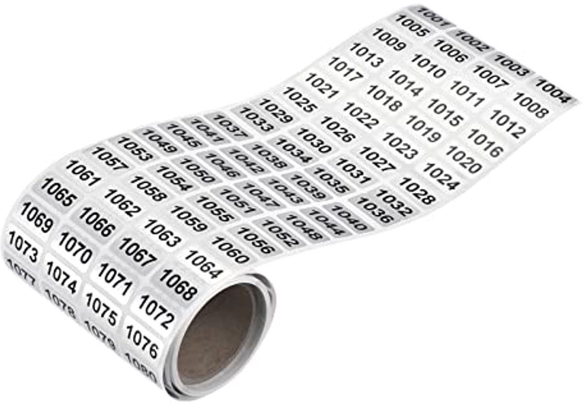 Opeenvolgende Nummer Stickers voor Inventarisbeheer - 1001-2000 Zwarte Nummer Labels