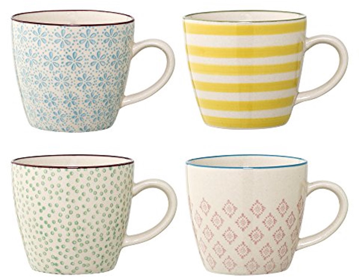 Set van 4 Kleine Kopjes in Blauw, Geel, Groen en Roze van Keramiek
