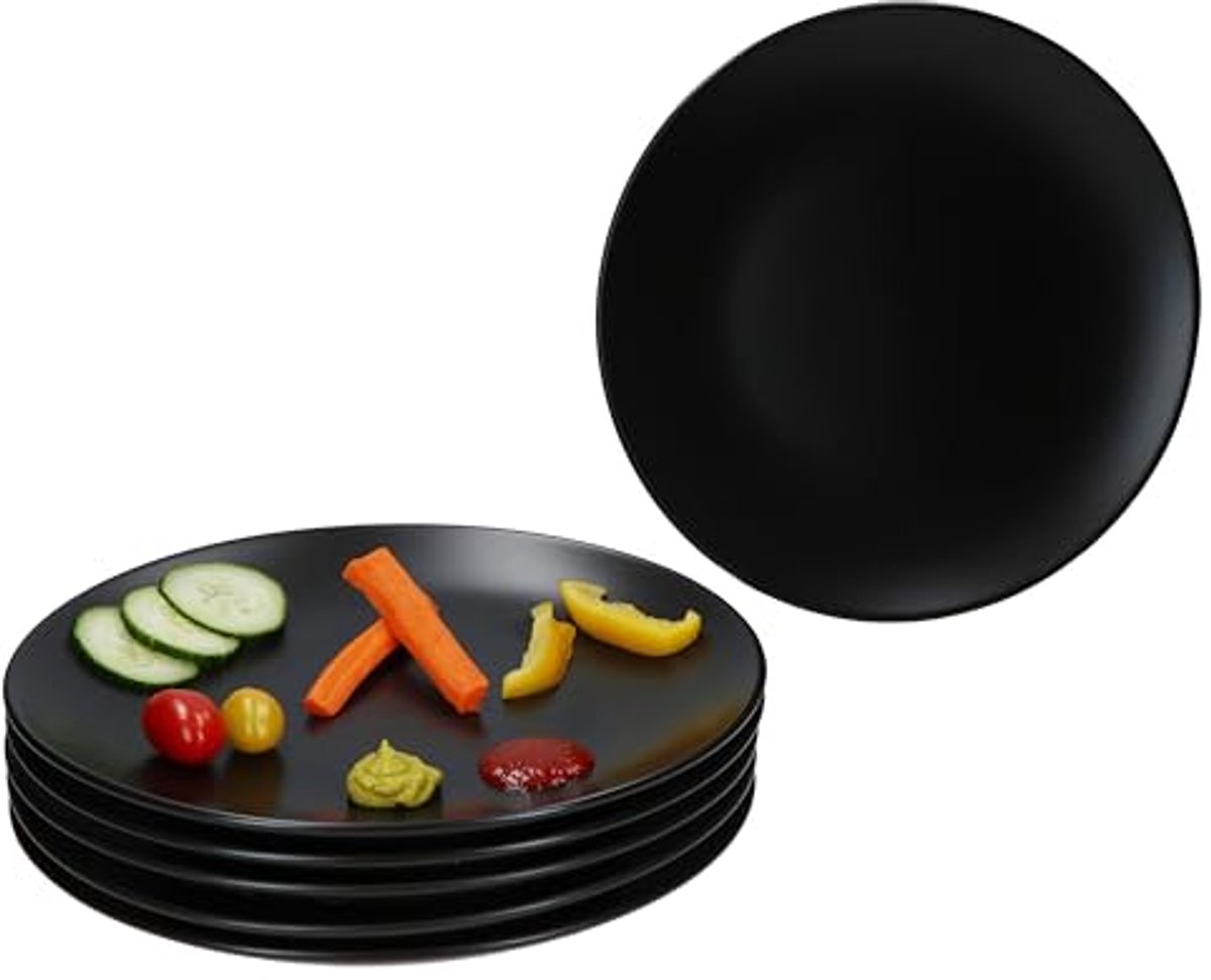 Set van 6 Zwarte Platte Borden Ø 27,5 cm - Perfect voor Ontbijt, Lunch en Diner