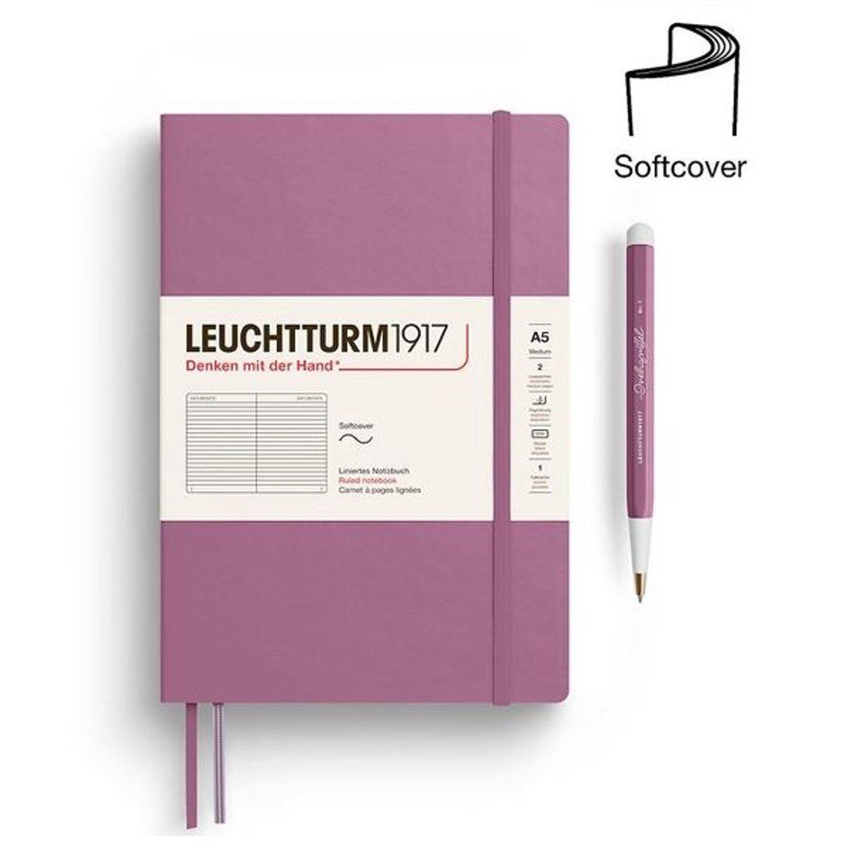Leuchtturm1917 A5 Medium Notitieboek Softcover ruled Dusty Rose