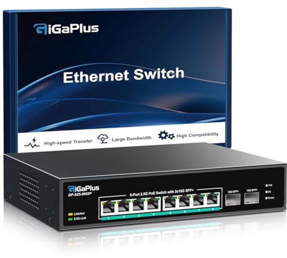 10-poorts 2.5Gb Ongemanaged PoE Switch met 8 PoE-poorten en 2 10G SFP+ Uplink
