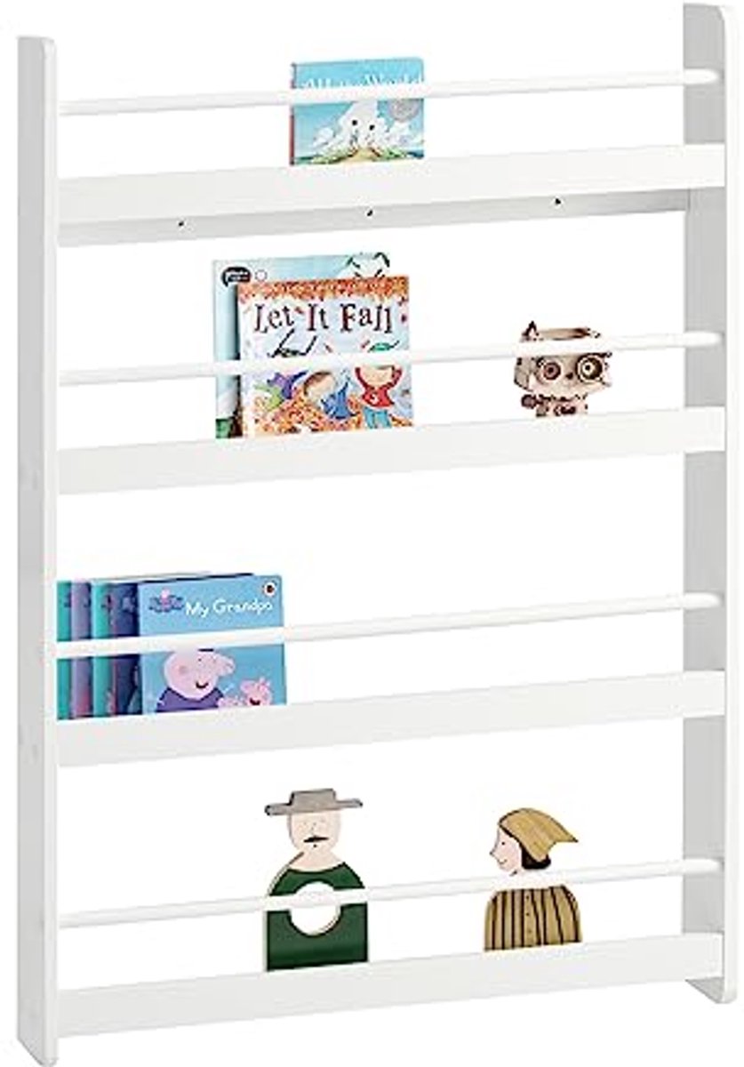 Kinderen Boekenplank met 4 Planken – Wandboekenkast voor Kinderen – Wit – 80x12x118cm