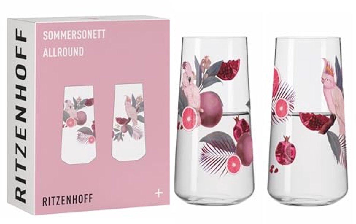 Drinkglazen universeel set van 2 - 600 ml - motief Kakadu - Made in Germany