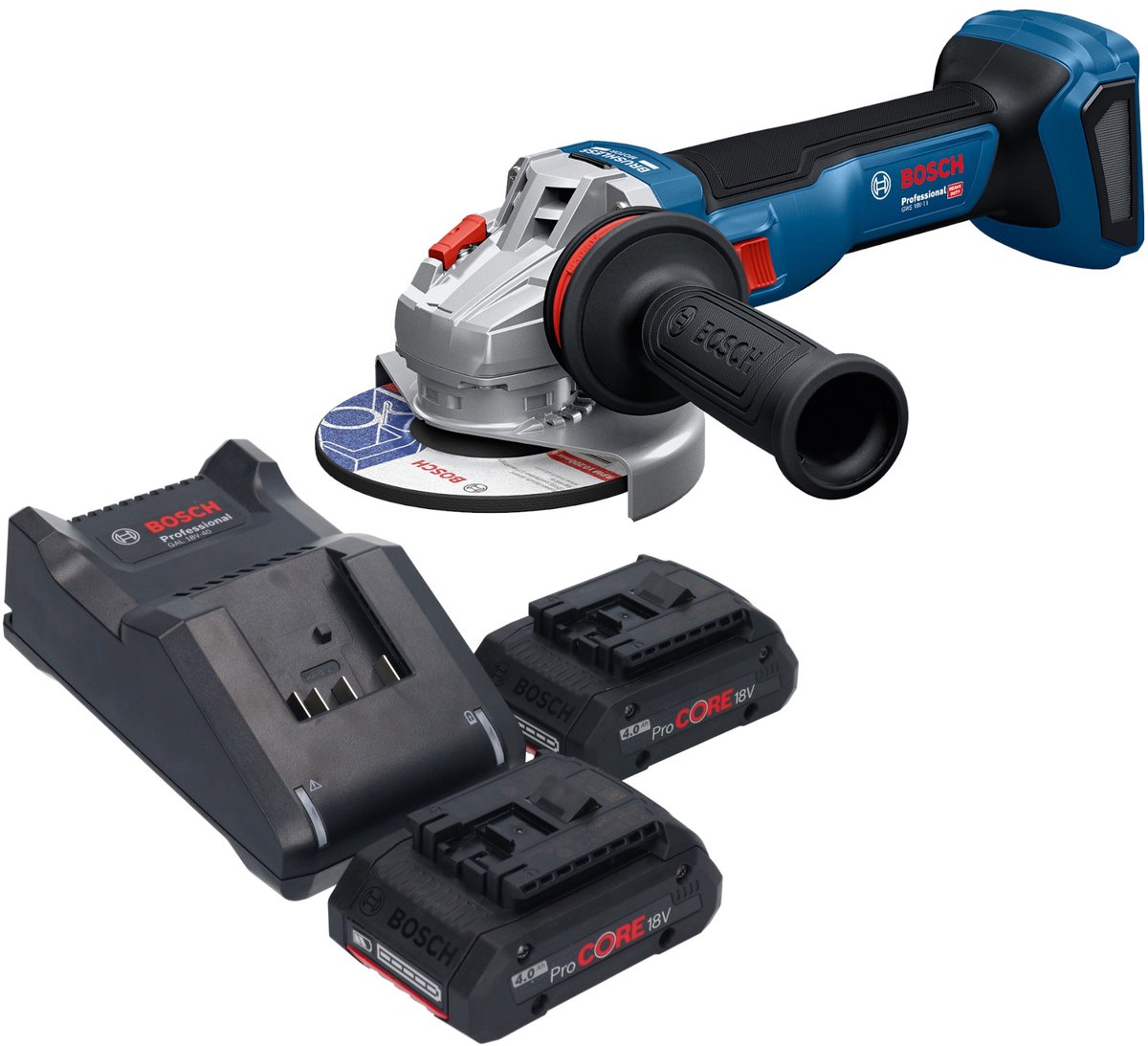 Bosch GWS 18V-11 Professional accu haakse slijper 18 V 125 mm + 2x ProCORE accu 4,0 Ah + oplader