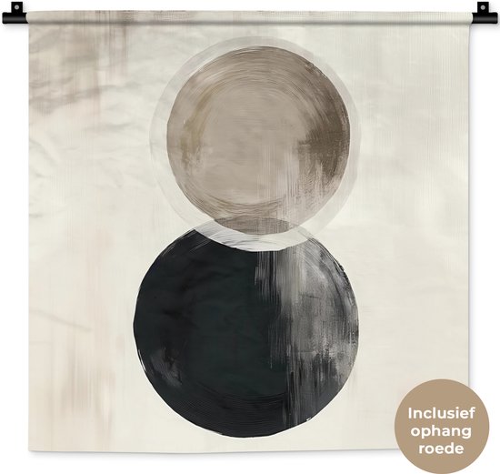 Wandkleed 60x60 cm - Wanddoek Cirkels - Vorm - Beige - Abstract - Wandtapijt - Wandkleden