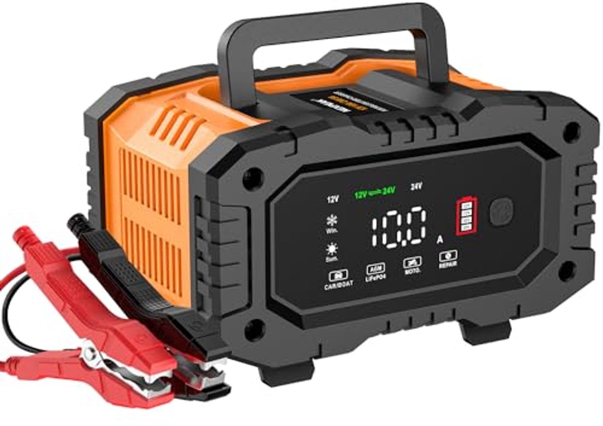 Intelligente acculader 10A 12V 24V - Automatische onderhoudslader met temperatuurcompensatie voor auto, motor en vrachtwagen