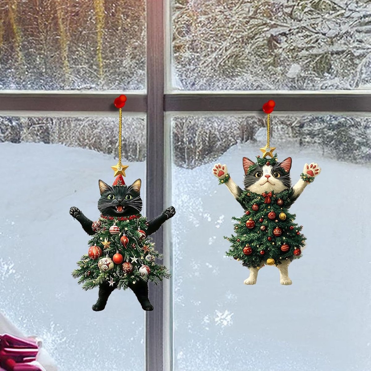 Kerstboom kattenhangers, 10 stuks kerstboomversiering, kerstkat, hangende decoratie, acryl, kat, autohanger, kerstdecoratie om op te hangen, schattige acryl kattenhanger, kerstdecoratie