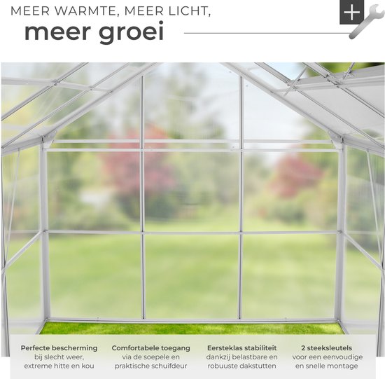 COSTWAY Broeikas met fundament, weerbestendig, van aluminium, broeikas met verstelbaar dakraam en deur, 250 x 190 x 195 cm, broeibed en plantenhuis voor tomatenplanten, outdoor, tuin, balkon