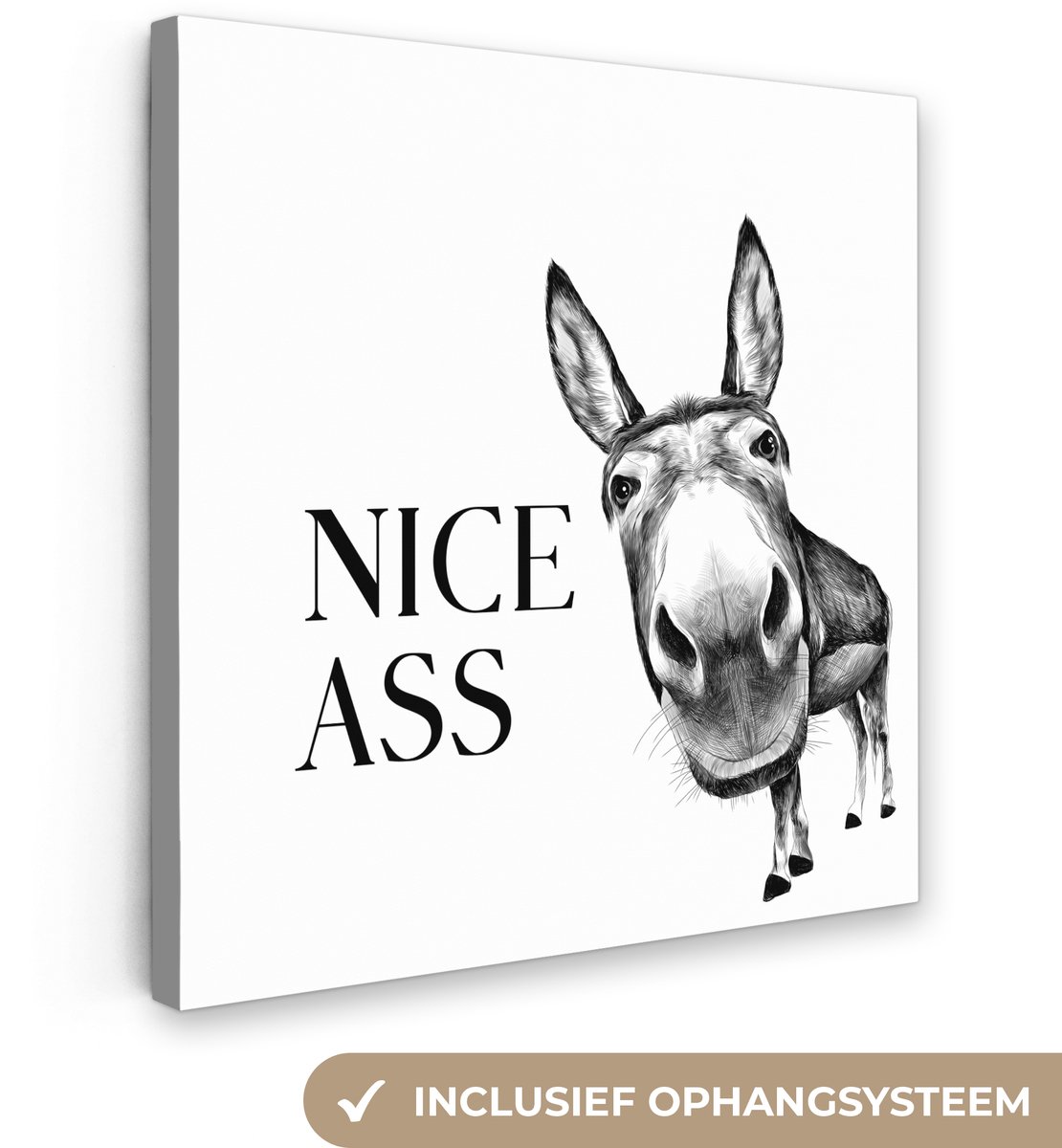 Canvas schilderij 20x20 cm - Wanddecoratie badkamer Quote - Ezel - Dieren - Nice ass - Spr