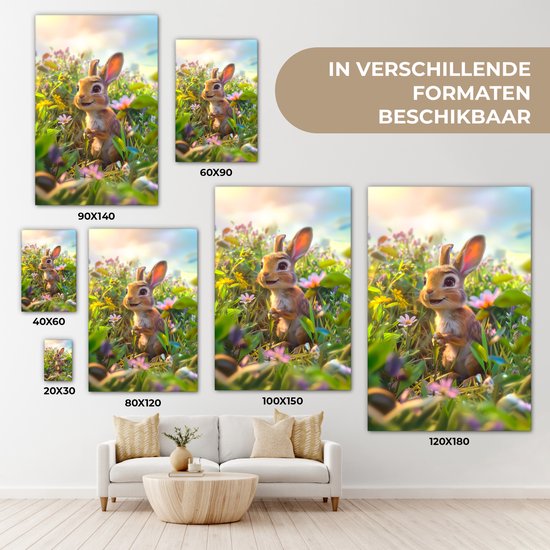 Peinture sur toile 80x120 cm - Décoration murale chambre d'enfant Lapin - Animaux - Nature - Décoration murale murale chambre bébé - Décoration chambre garçon et fille - Accessoires Bébé - Peintures