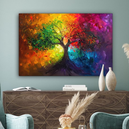 Peinture sur toile 120x80 cm - Décoration murale Arbre - Coloré - Moderne - Abstrait - Décoration murale salon - Décoration chambre - Accessoires de chambre - Peintures