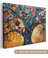 Canvas schilderij 120x90 cm - Wanddecoratie Boom - Levensboom - Kleurrijk - Bloemen - Modern - Muurdecoratie woonkamer - Slaapkamer decoratie - Kamer accessoires - Schilderijen op canvas