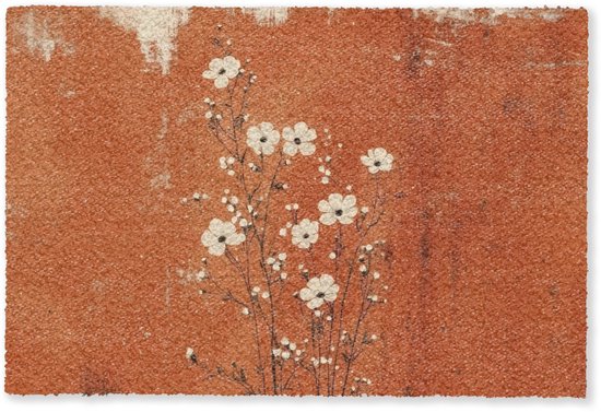 Deurmat 60x40 cm - Droogloopmat Bloemen - Wit - Subtiel - Roestkleur - Mat voor binnen - Schoonloopmat - Deurmatten met print - Inloopmat