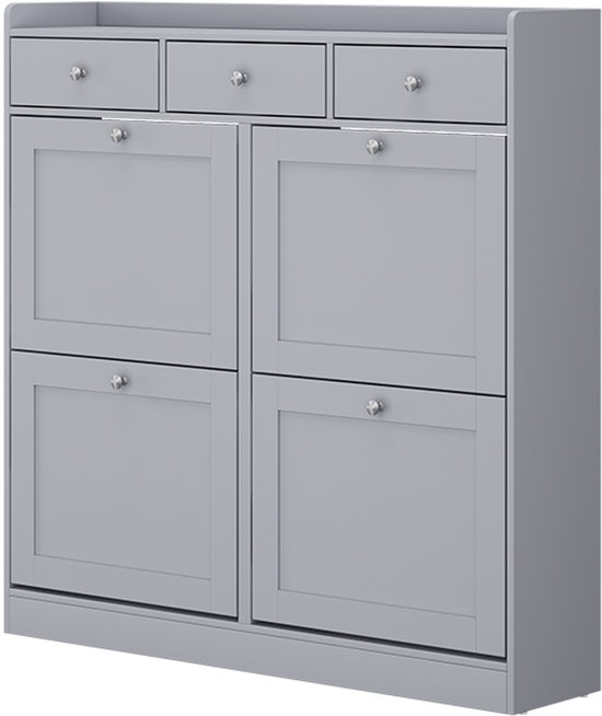 Meuble à chaussures Vicco Vitto – 100 x 99,5 cm avec 3 tiroirs et 4 compartiments rabattables Grijs