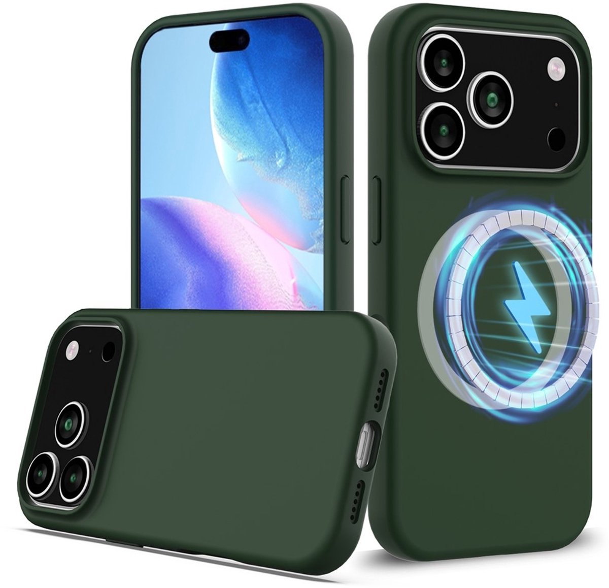 Lunso Geschikt voor iPhone 17 Pro hoesje - Flexibel siliconen Backcover met magnetisch - Groen