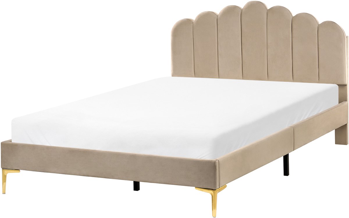 SAUVIAN - Bed - Taupe - 140 x 200 cm - Fluweel