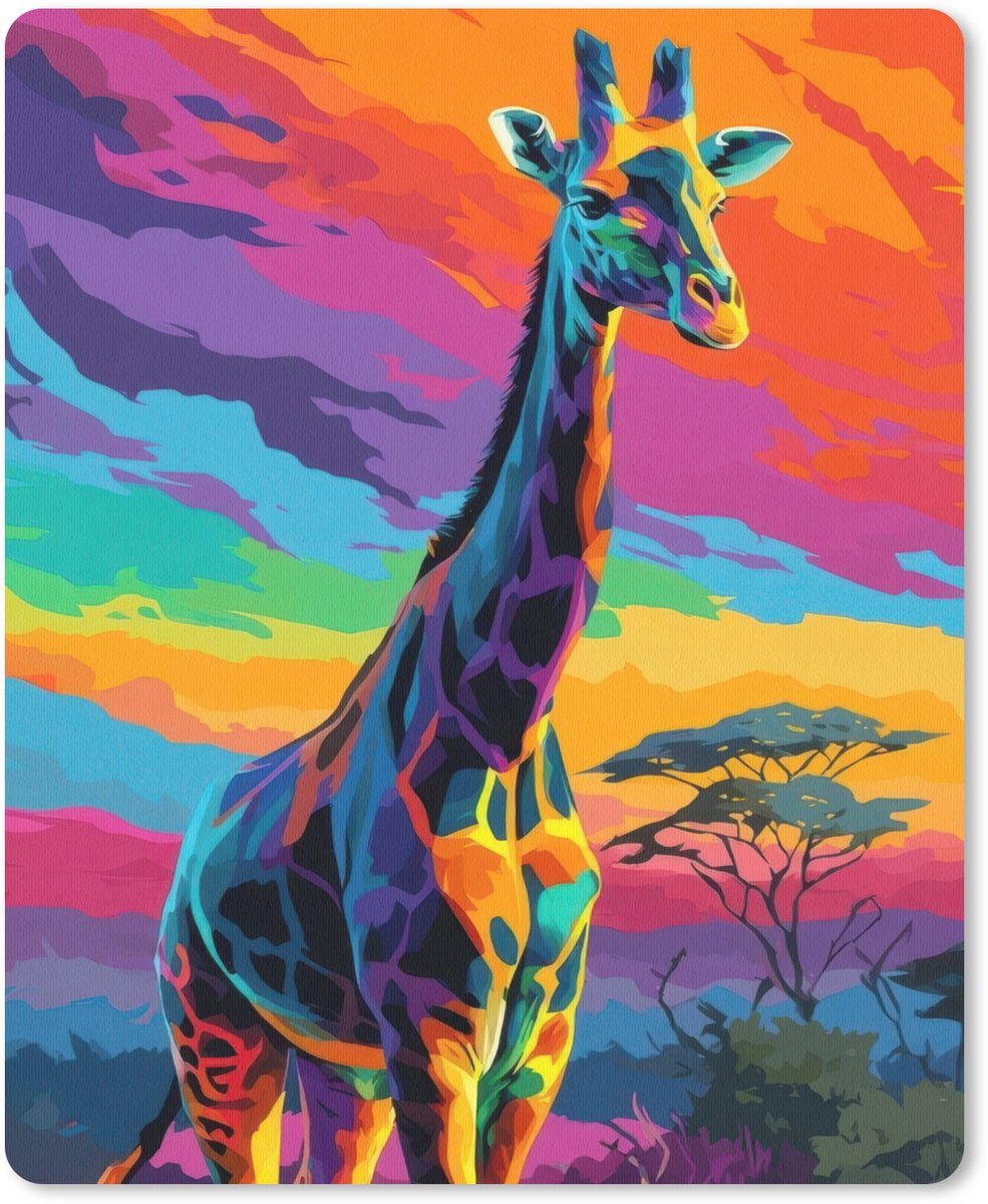 Muismat 19x23 cm - Mousepad Giraffe - Savanna - Lucht - Gekleurd - Muismatten