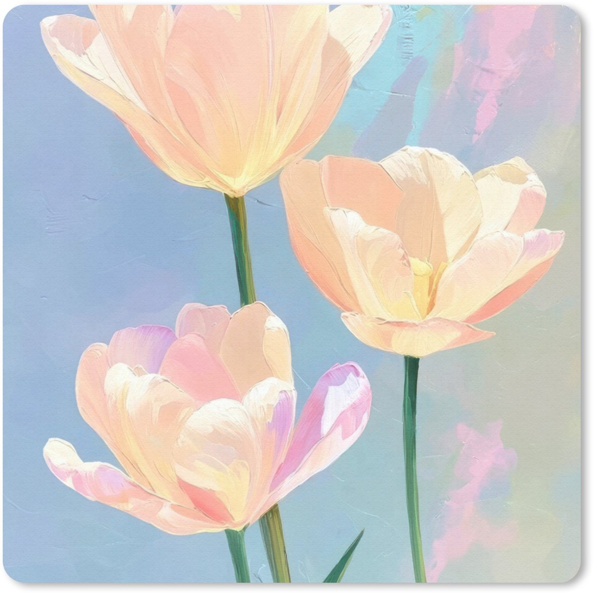 Muismat 30x30 cm - Mousepad Tulpen - Roze accenten - Blauw - Muismatten